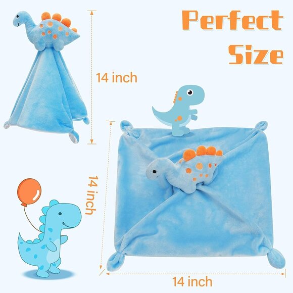 Pro Gleem Dinosaur Lovey Blanket Soft Security Blankie 14| Stuffed Toy Blue - Picture 3 of 8
